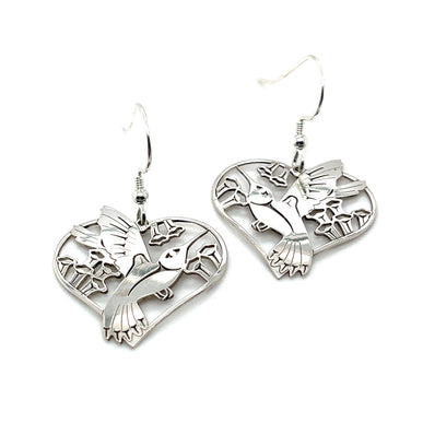 Earrings - Sterling Silver - Heart - Hummingbird