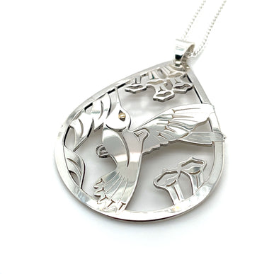 Pendant - Sterling Silver & 14k Yellow Gold - Teardrop - Hummingbird