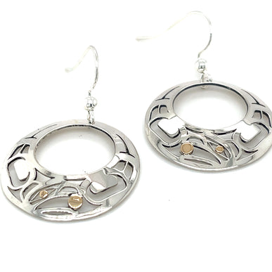 Earrings - Sterling Silver & 14k - Round - Raven - Offset