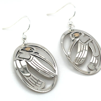 Earrings - Sterling Silver & 14k - Oval - Hummingbird