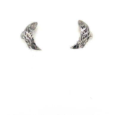 Earrings - Sterling Silver - Studs - Salmon - Cutout