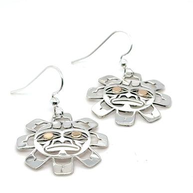 Earrings - Sterling Silver & 14k - Cutout - Sun
