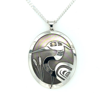 Pendant - Sterling Silver & 14k Yellow Gold - Oval - Heron