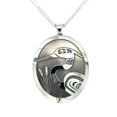 Pendant - Sterling Silver & 14k Yellow Gold - Oval - Heron