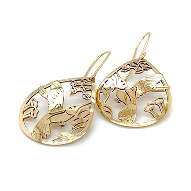 Earrings - Gold - Teardrop - Hummingbird