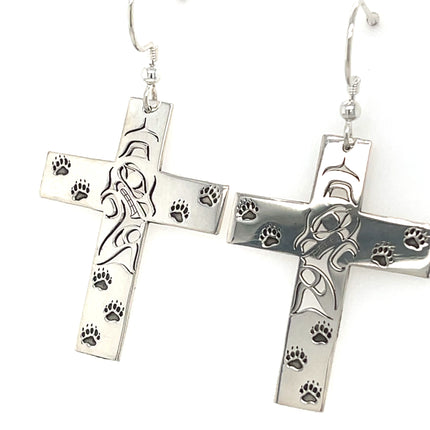 Earrings - Sterling Silver - Cross - Bear