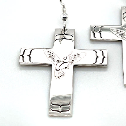 Earrings - Sterling Silver - Cross - Hummingbird