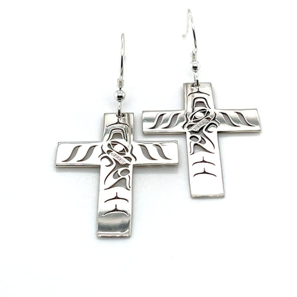 Earrings - Sterling Silver - Cross - Wolf