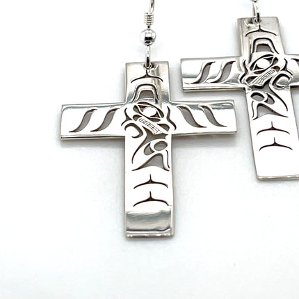 Earrings - Sterling Silver - Cross - Wolf