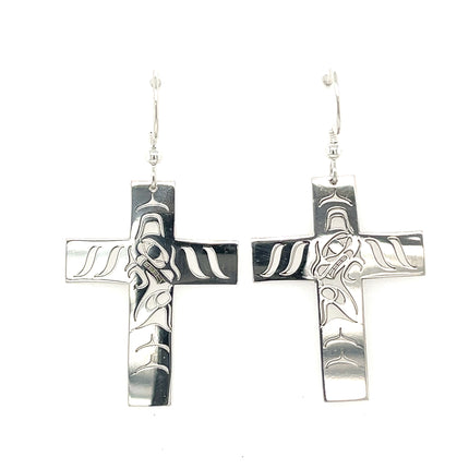 Earrings - Sterling Silver - Cross - Wolf