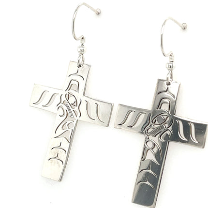 Earrings - Sterling Silver - Cross - Wolf