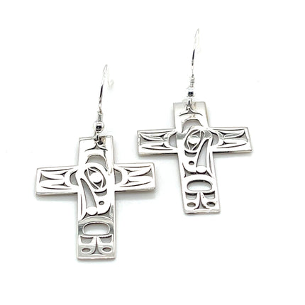 Earrings - Sterling Silver - Cross - Raven