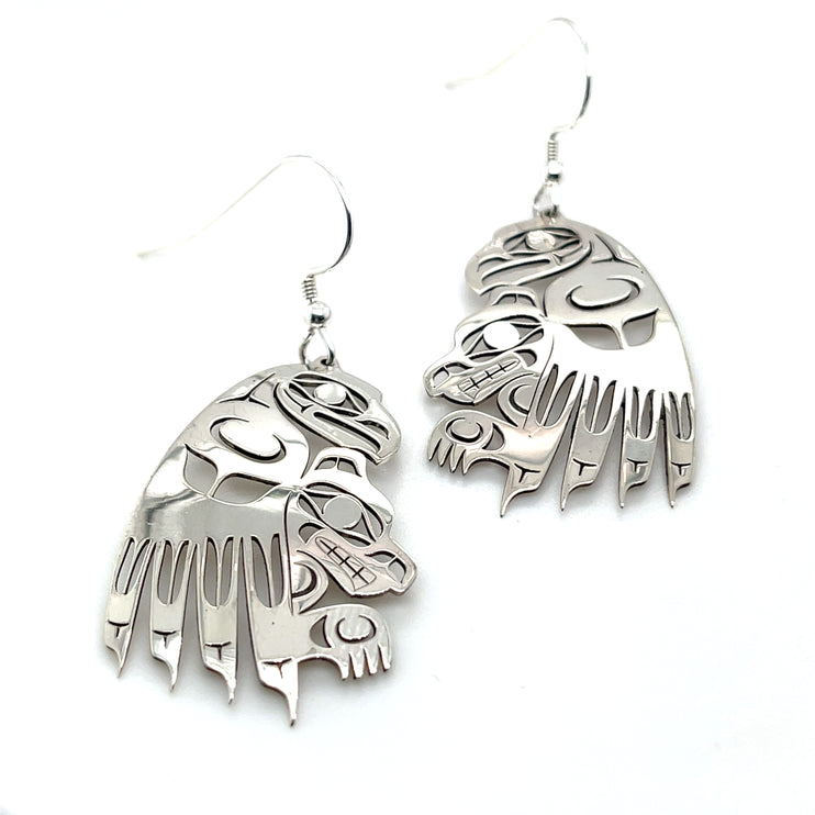 Earrings - Sterling Silver - Eagle Hugs Wolf