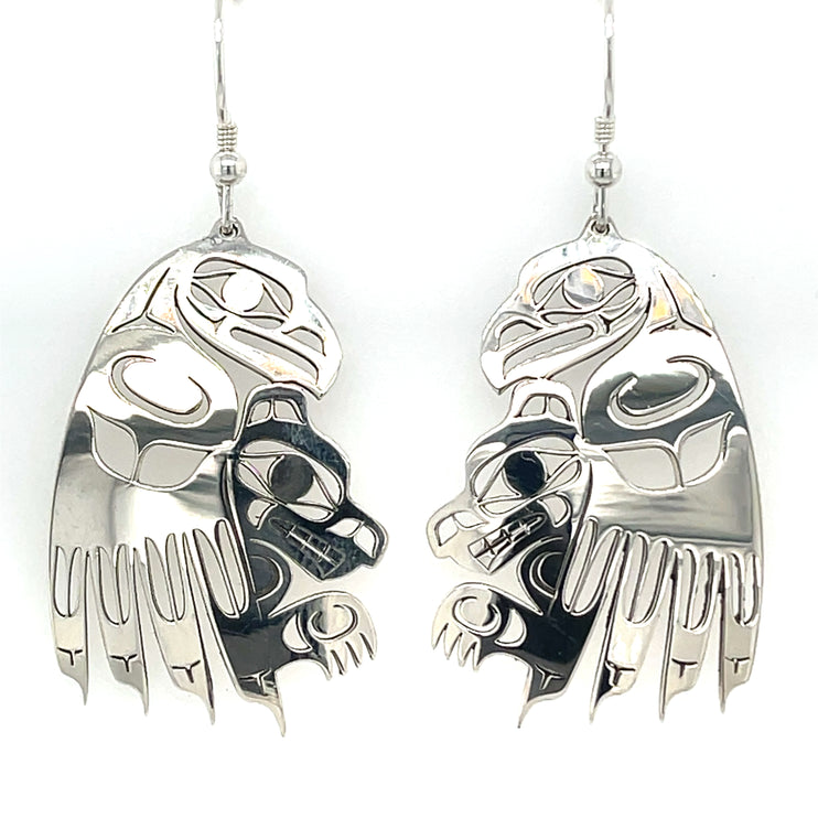 Earrings - Sterling Silver - Eagle Hugs Wolf