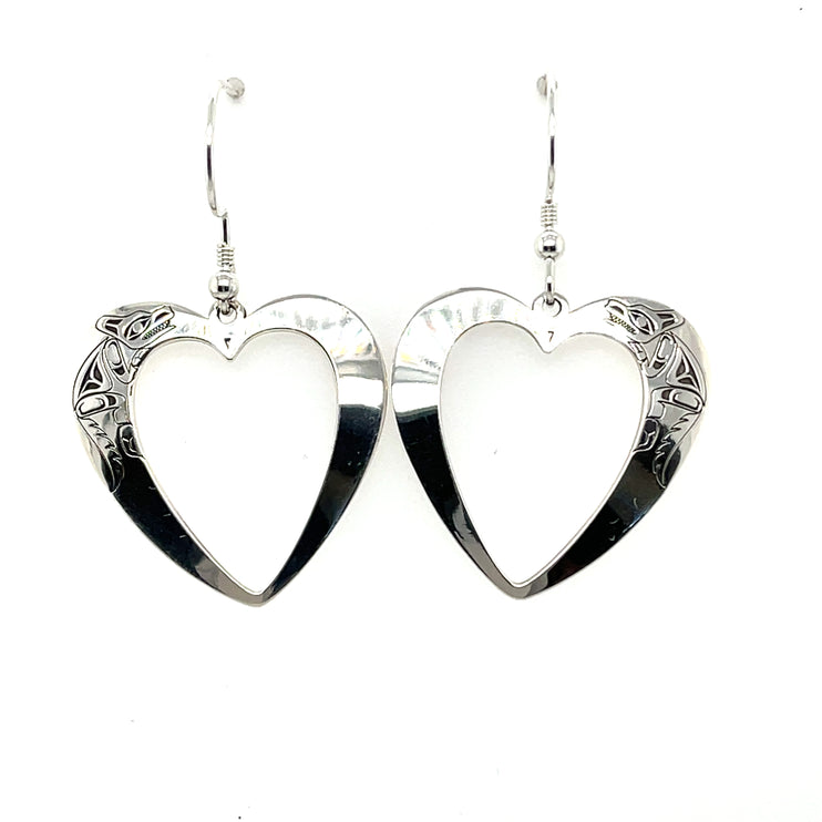 Earrings - Sterling Silver - Heart - Wolf