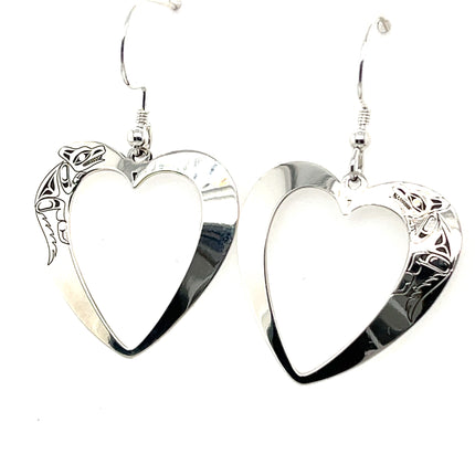 Earrings - Sterling Silver - Heart - Wolf