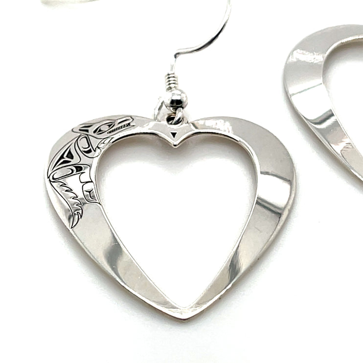 Earrings - Sterling Silver - Heart - Wolf