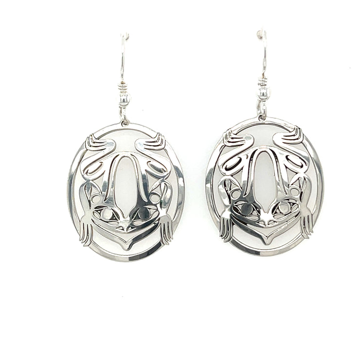 Earrings - Sterling Silver - Oval - Frog