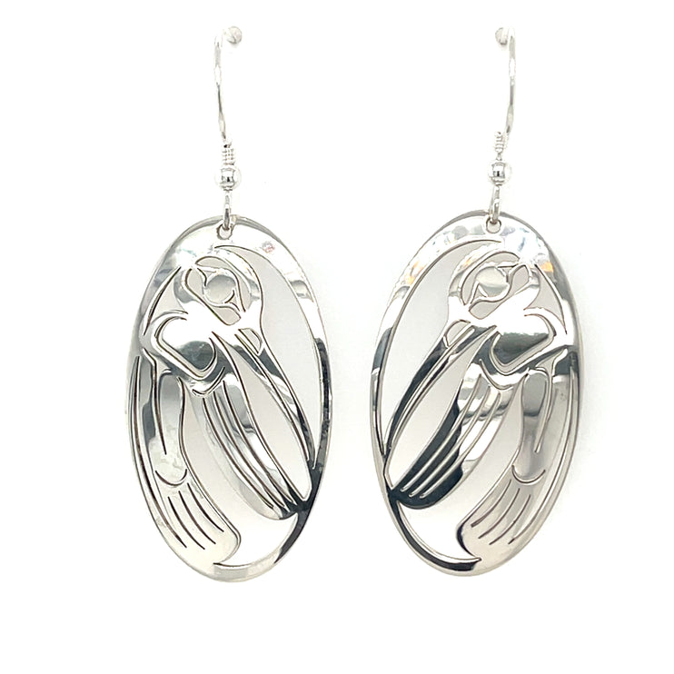 Earrings - Sterling Silver - Oval - Hummingbird