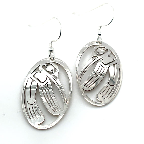 Earrings - Sterling Silver - Oval - Hummingbird