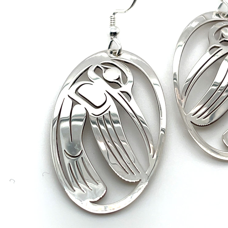 Earrings - Sterling Silver - Oval - Hummingbird