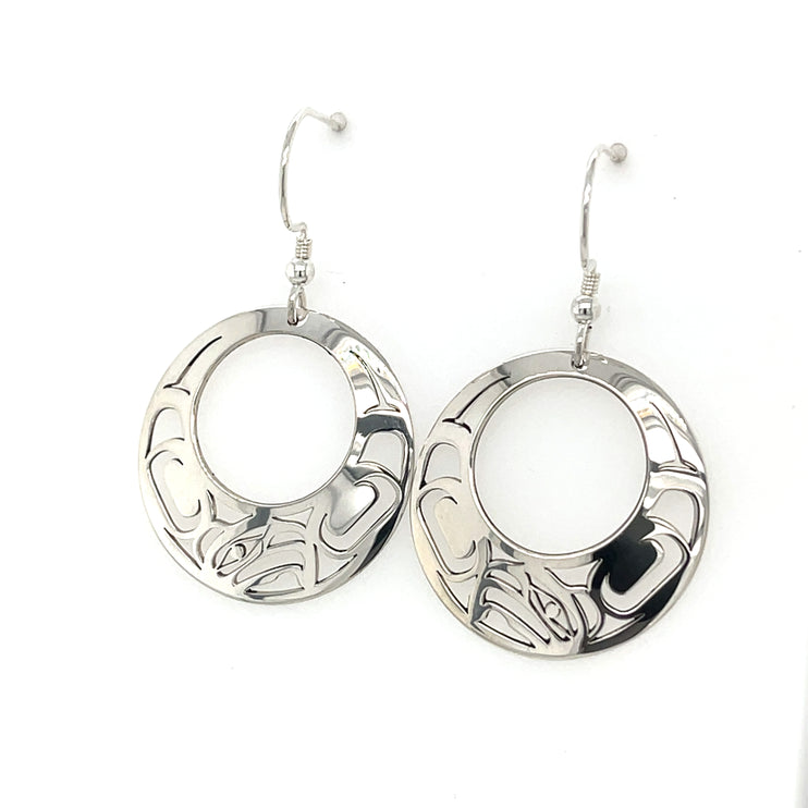 Earrings - Sterling Silver - Round - Eagle - Offset