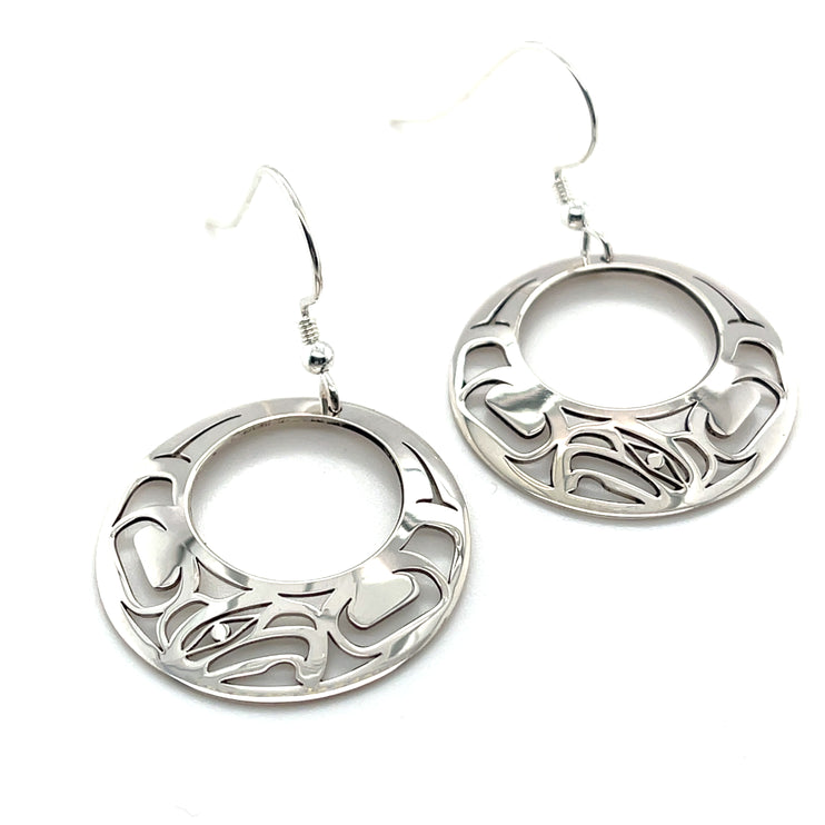 Earrings - Sterling Silver - Round - Eagle - Offset