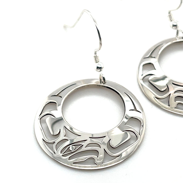 Earrings - Sterling Silver - Round - Eagle - Offset