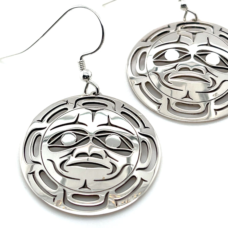 Earrings - Sterling Silver - Round - Moon Mask