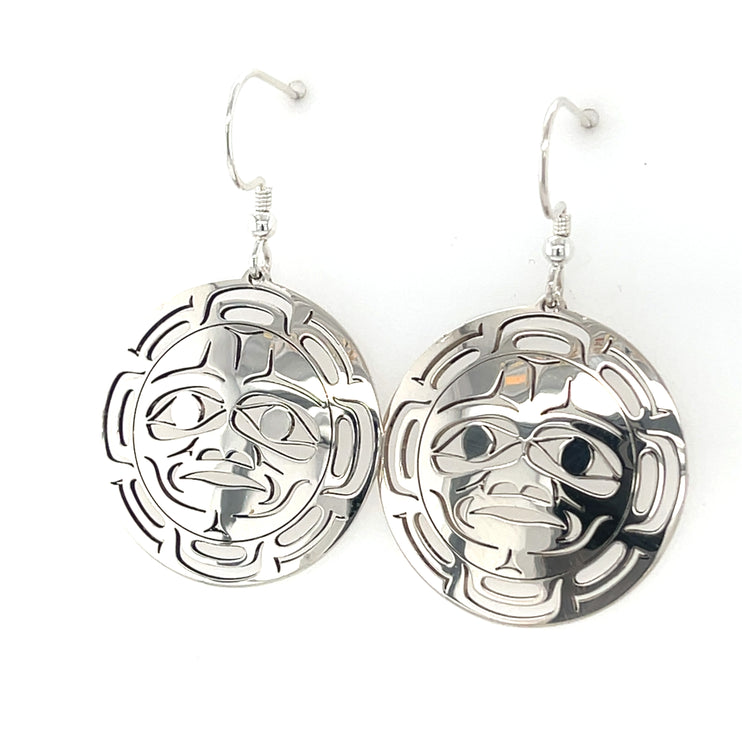 Earrings - Sterling Silver - Round - Moon Mask