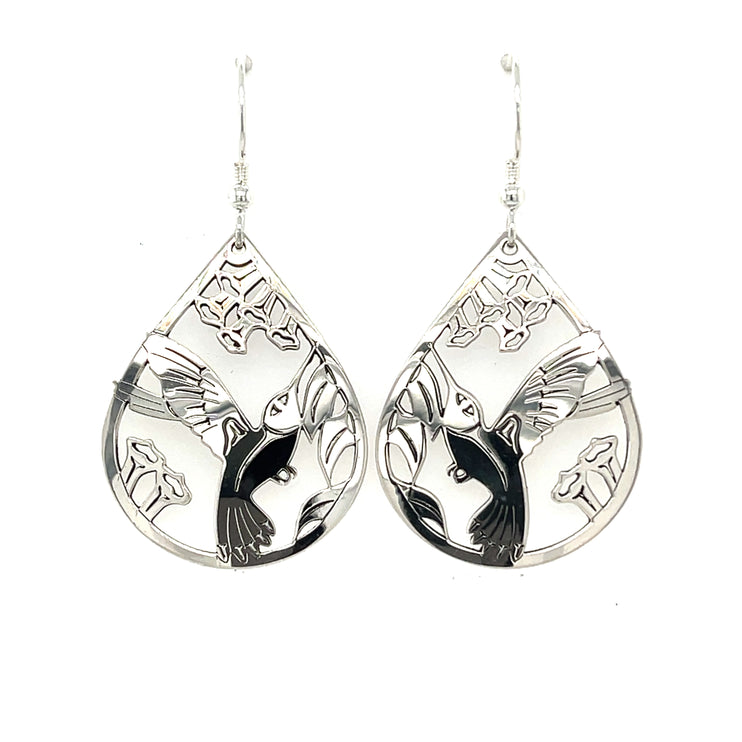 Earrings - Sterling Silver - Teardrop - Hummingbird