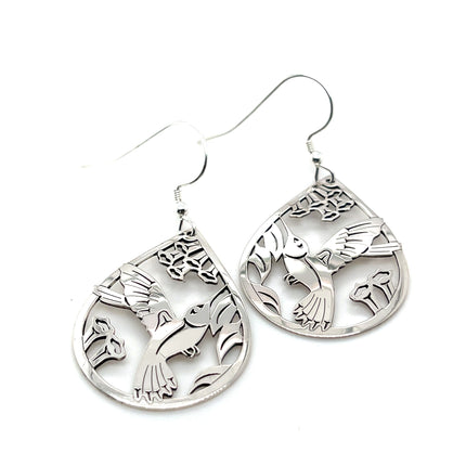 Earrings - Sterling Silver - Teardrop - Hummingbird