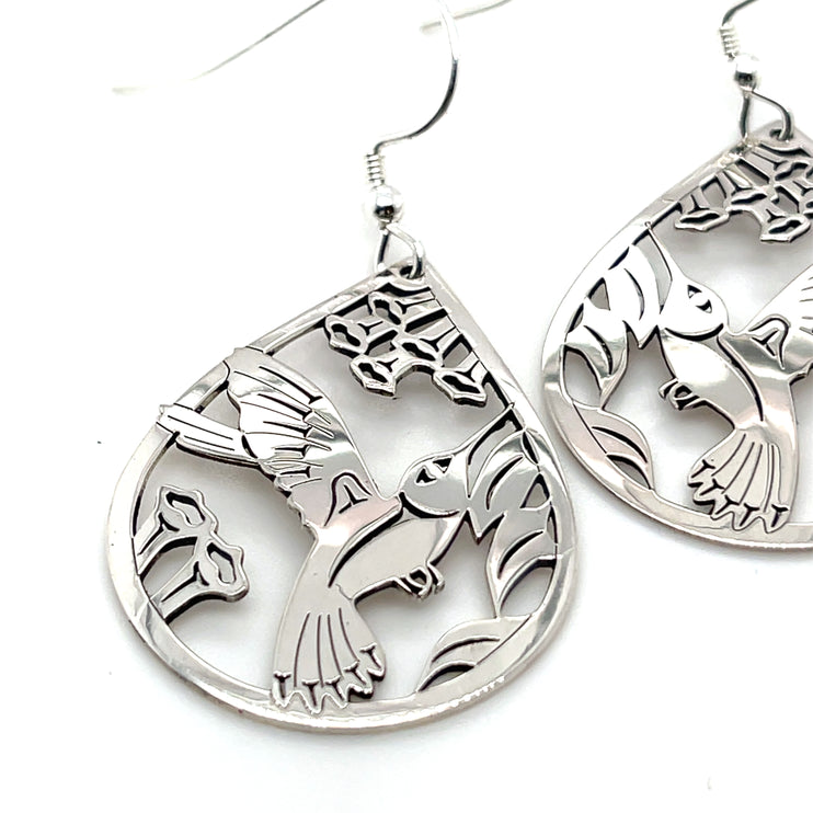 Earrings - Sterling Silver - Teardrop - Hummingbird