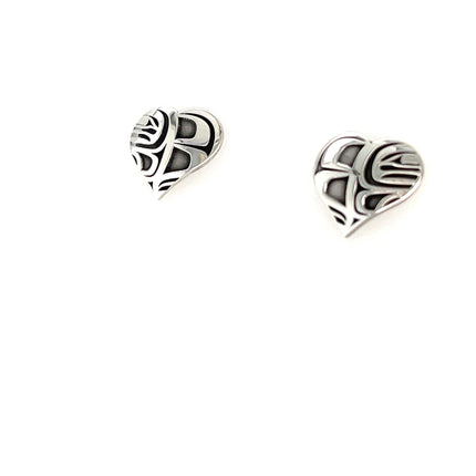 Earrings - Sterling Silver  - Studs - Raven - Heart Box