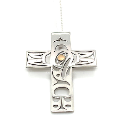 Pendant - Sterling Silver & 14k Yellow Gold - Cross - Eagle