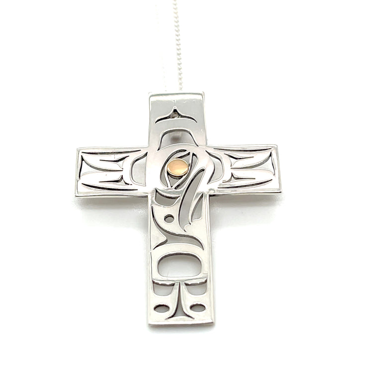 Pendant - Sterling Silver & 14k Yellow Gold - Cross - Eagle