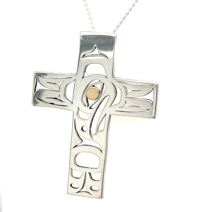 Pendant - Sterling Silver & 14k Yellow Gold - Cross - Eagle