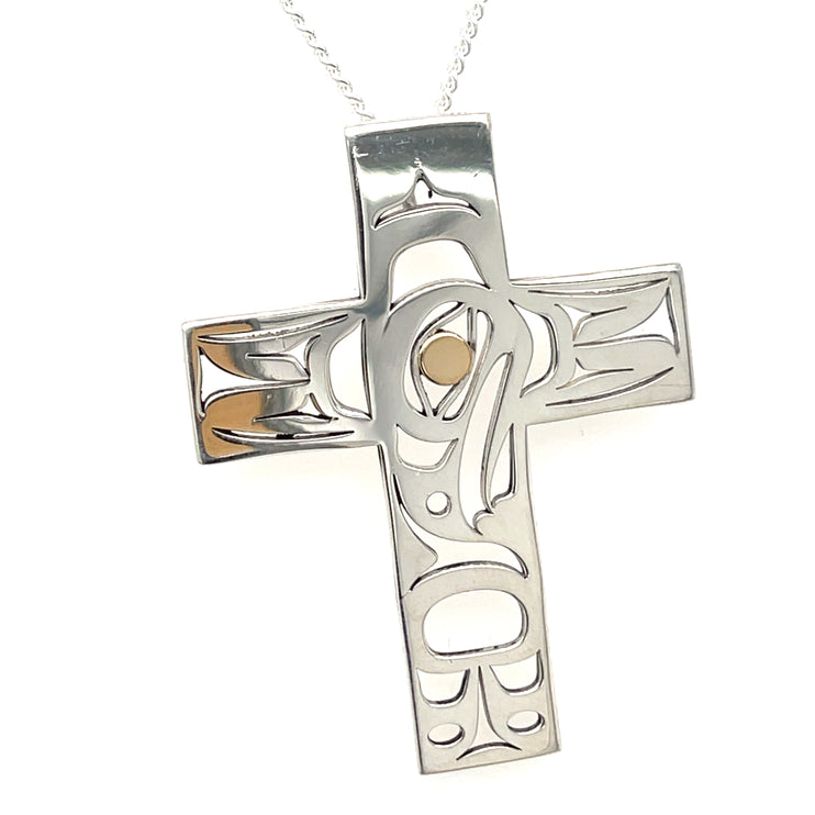 Pendant - Sterling Silver & 14k Yellow Gold - Cross - Eagle