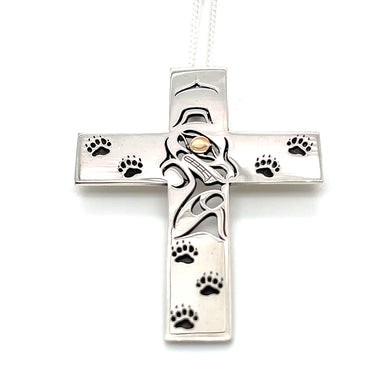 Pendant - Sterling Silver & 14k Yellow Gold - Cross - Bear