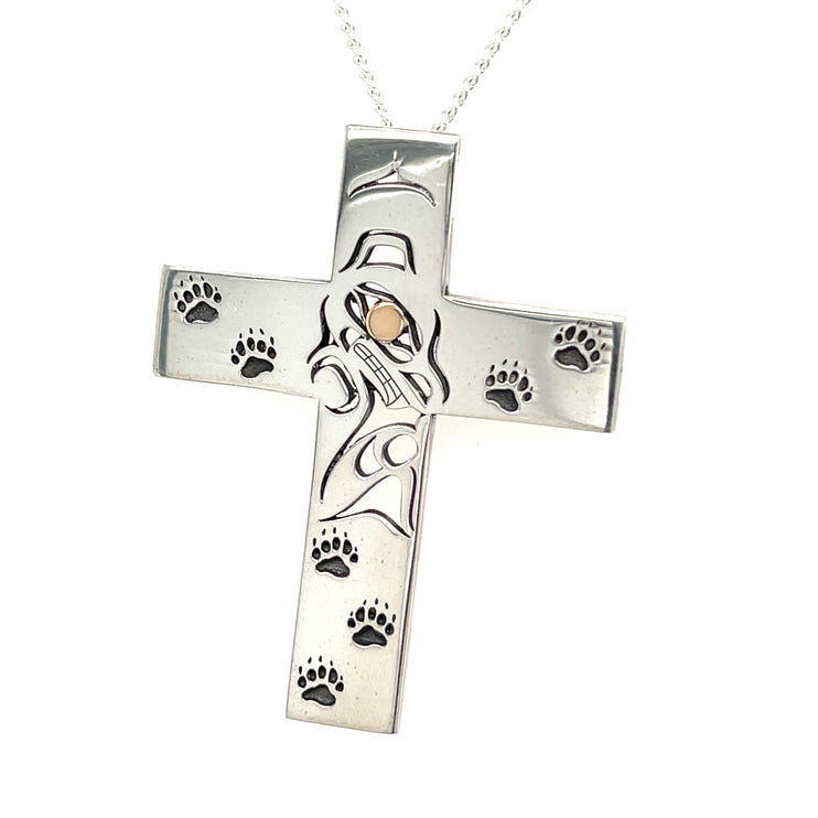 Pendant - Sterling Silver & 14k Yellow Gold - Cross - Bear