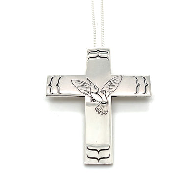 Pendant - Sterling Silver - Cross - Hummingbird