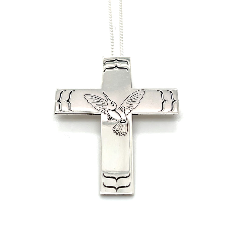 Pendant - Sterling Silver - Cross - Hummingbird