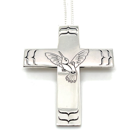 Pendant - Sterling Silver - Cross - Hummingbird