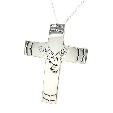 Pendant - Sterling Silver - Cross - Hummingbird