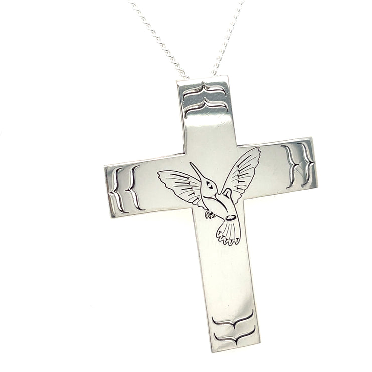 Pendant - Sterling Silver - Cross - Hummingbird