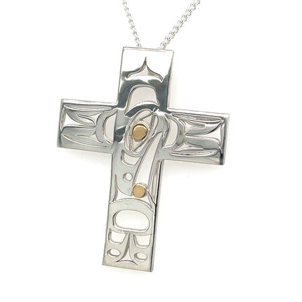 Pendant - Sterling Silver & 14k Yellow Gold - Cross - Raven