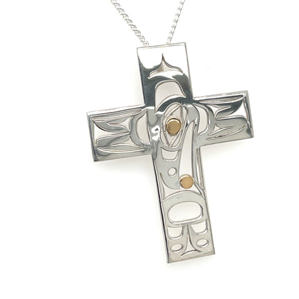 Pendant - Sterling Silver & 14k Yellow Gold - Cross - Raven