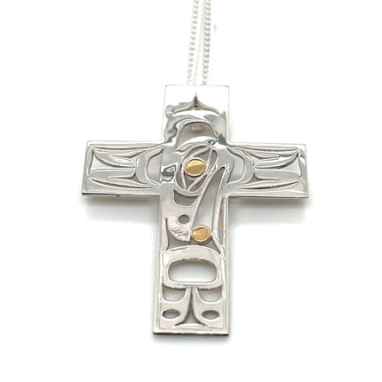 Pendant - Sterling Silver & 14k Yellow Gold - Cross - Raven