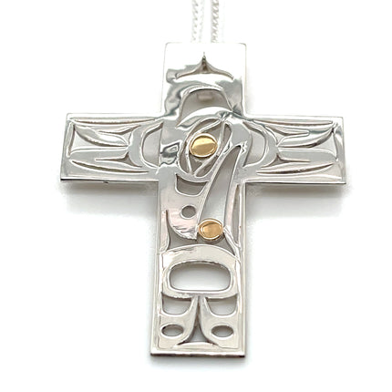 Pendant - Sterling Silver & 14k Yellow Gold - Cross - Raven