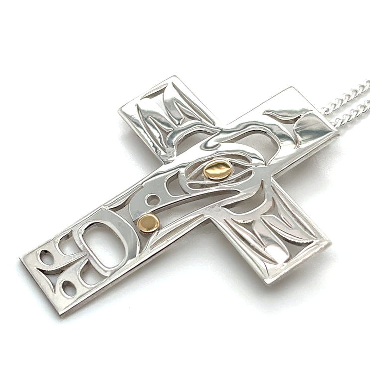 Pendant - Sterling Silver & 14k Yellow Gold - Cross - Raven